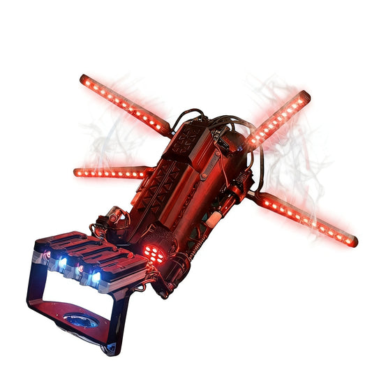 Wearable cyberpunk arm cosplay prop with cold mist effect active