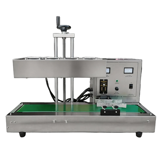 Stainless steel machine with control panel on a white background