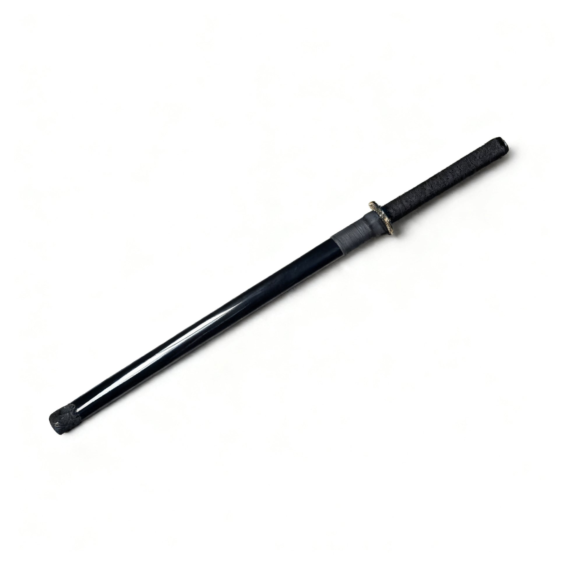 Fire katana prop handle and guard detail — traditional wrap style
