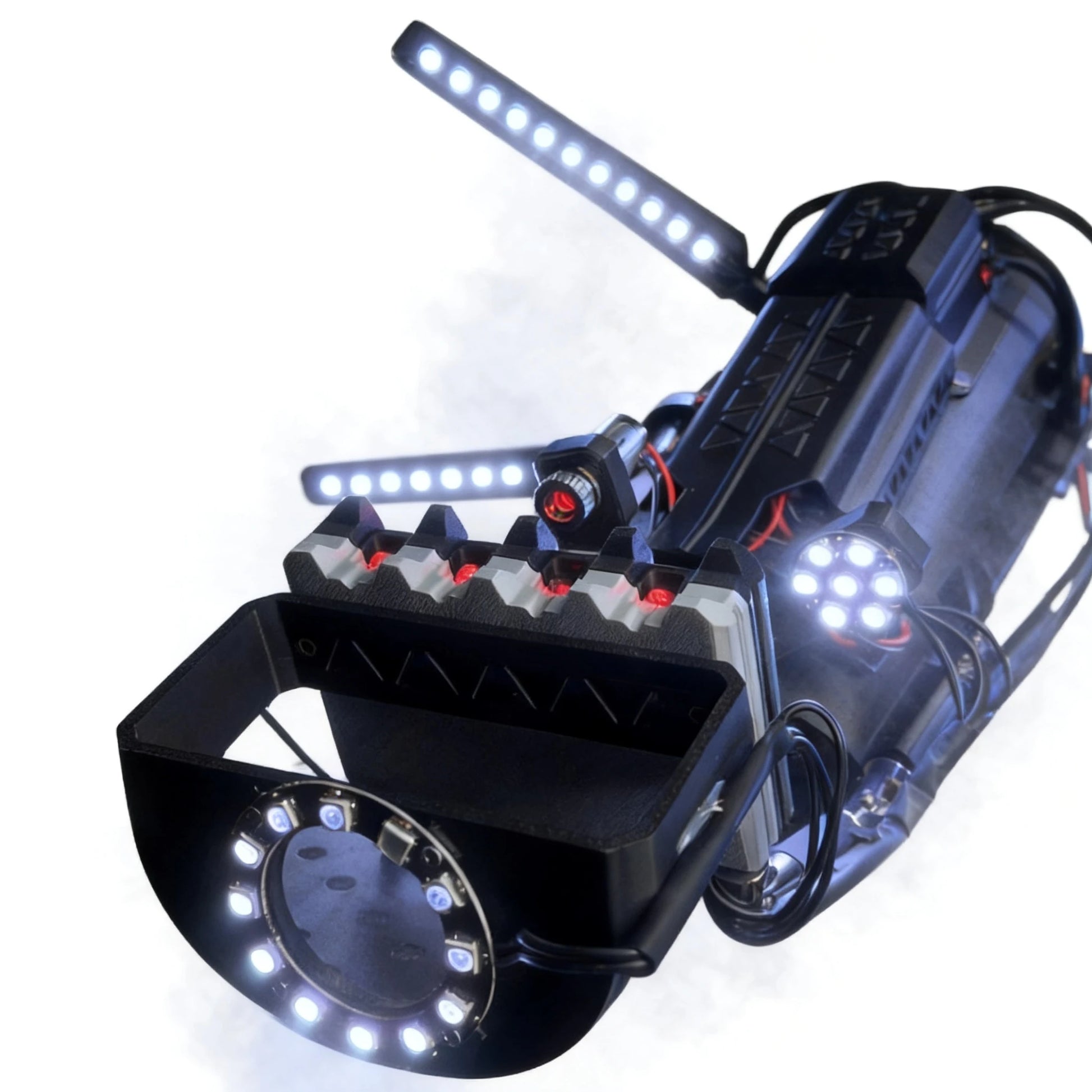 LED light wing detail on cyberpunk arm prop — open position

